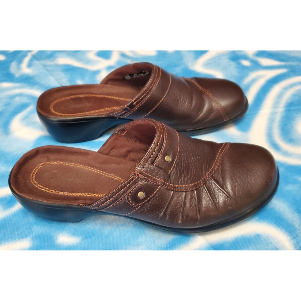 Clarks‎ Bendables Shoes Womens 7 M Mule Clogs Brown Leather Slip On